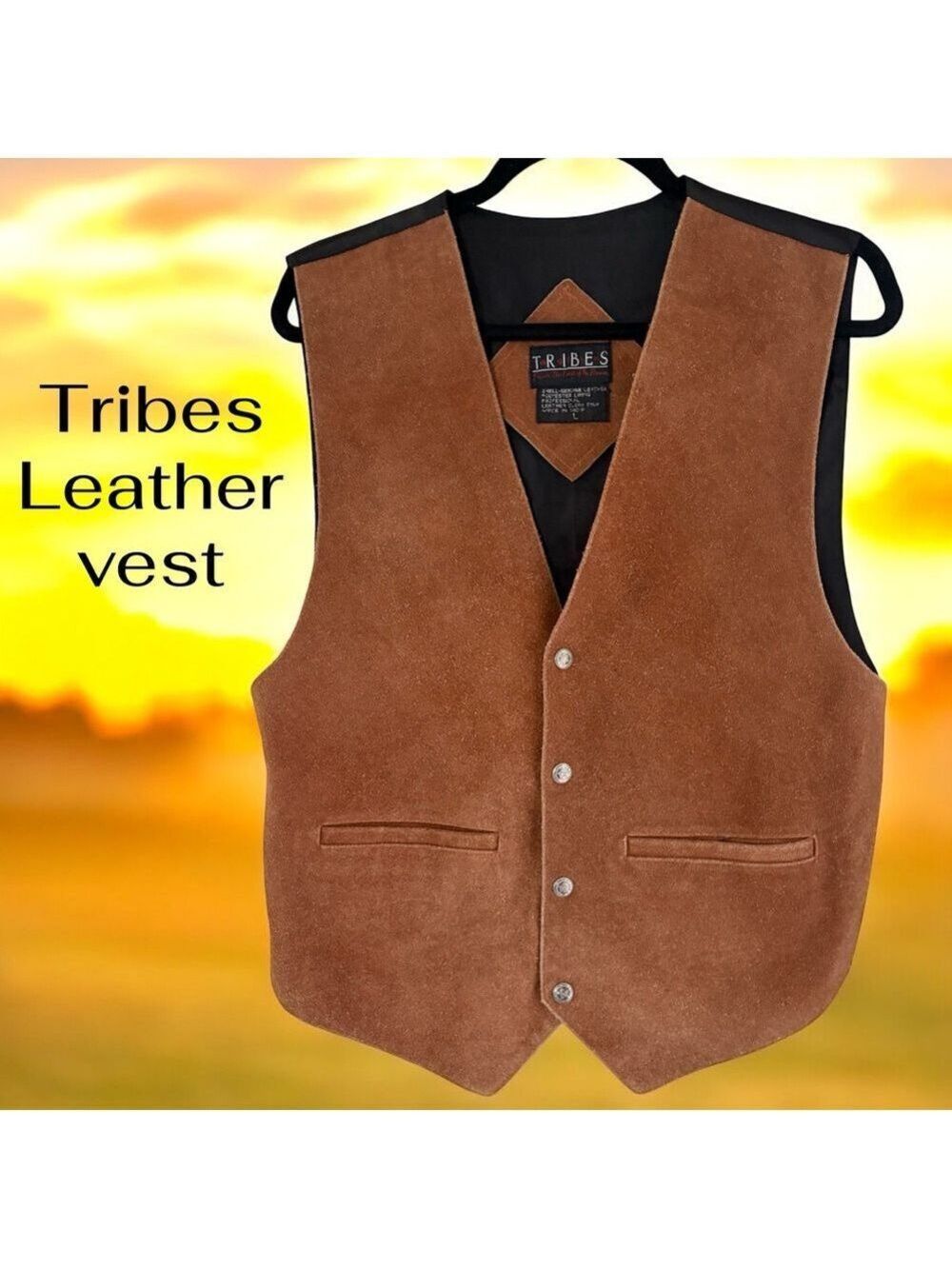 Tribes-Large men’s genuine leather western vest. Silver Star snaps. Sharp! EUC!!